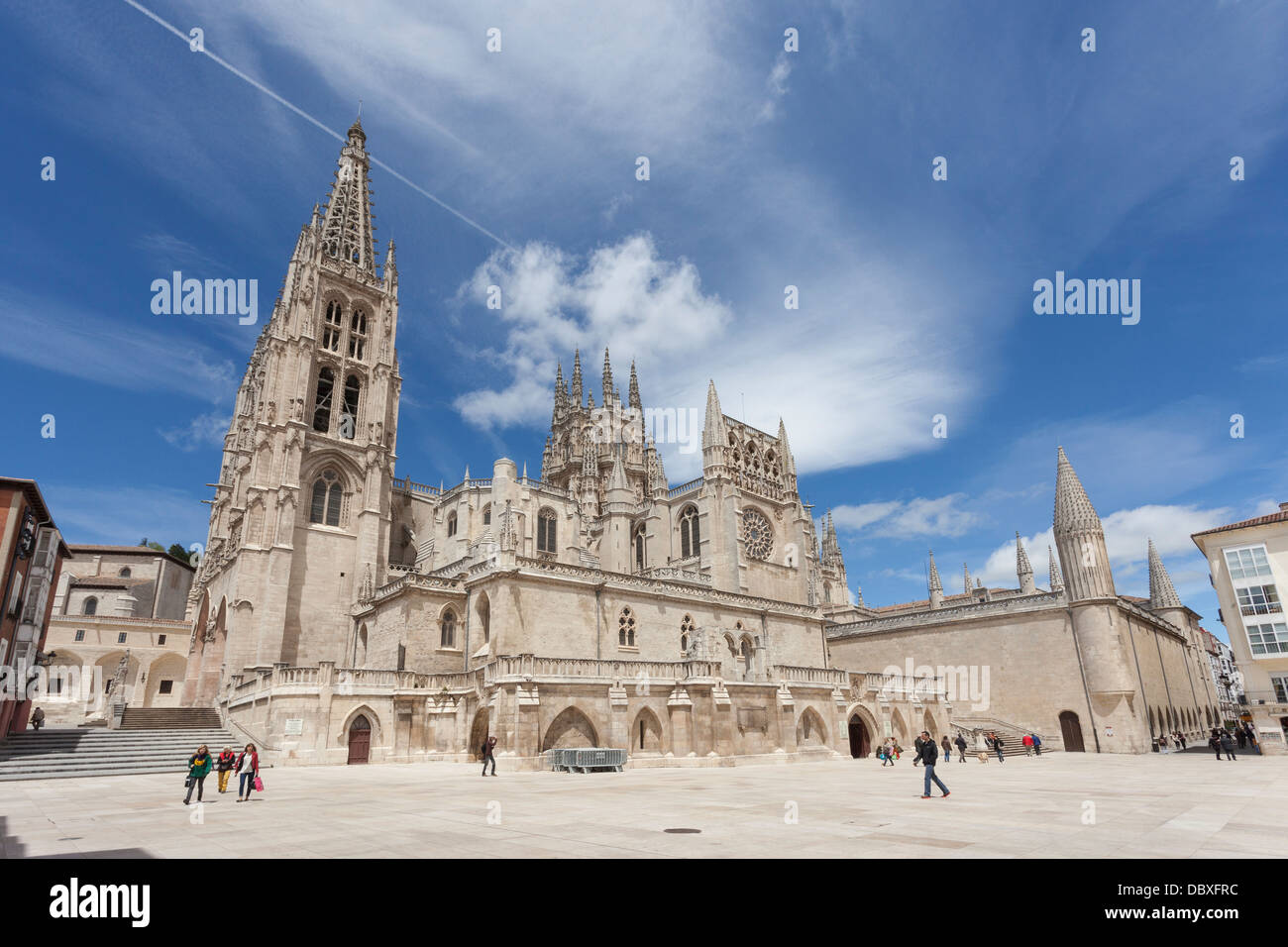 Burgos Cathedral from Plaza del Rey San Fernando - Burgos, Burgos Province, Castile and León, Spain Stock Photo