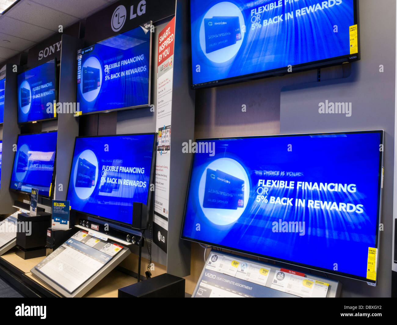 TV (Telly & Tellies) and Home Theater Display in Best Buy, NYC Stock Photo