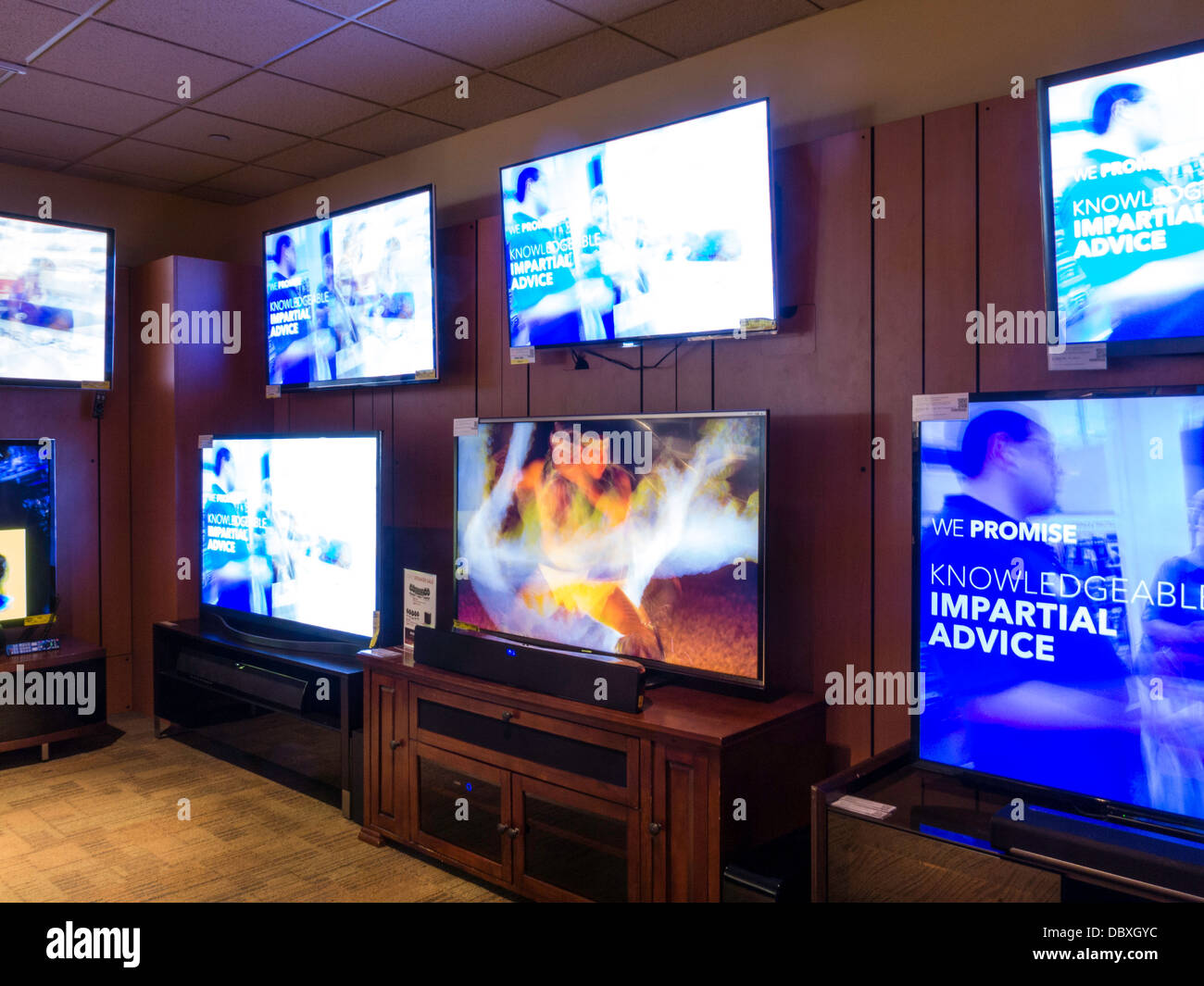 TV (Telly Tellies) and Home Theater Display in Best Buy, NYC Stock Photo