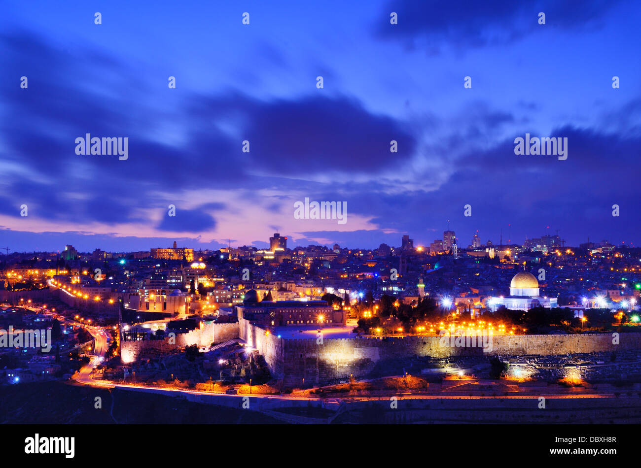 Skyline of the Old City and Temple Mount in Jerusalem, Israel. Stock Photo