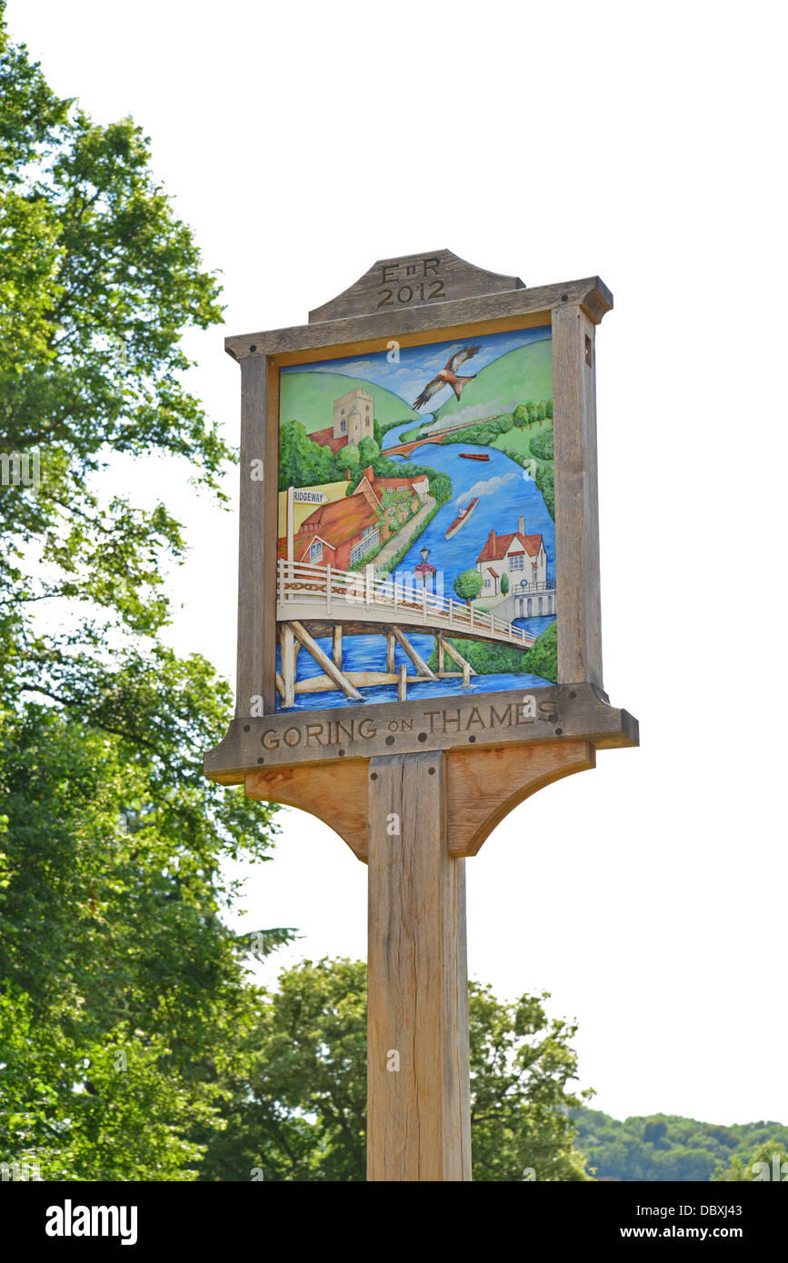 Village sign, Goring-on-Thames, Oxfordshire, England, United Kingdom Stock Photo