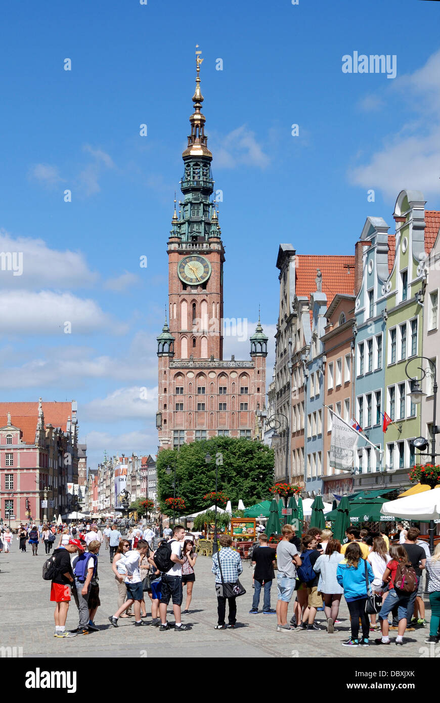 Historic Old Town of Gdansk with the Town hall on Long Market. Stock Photo