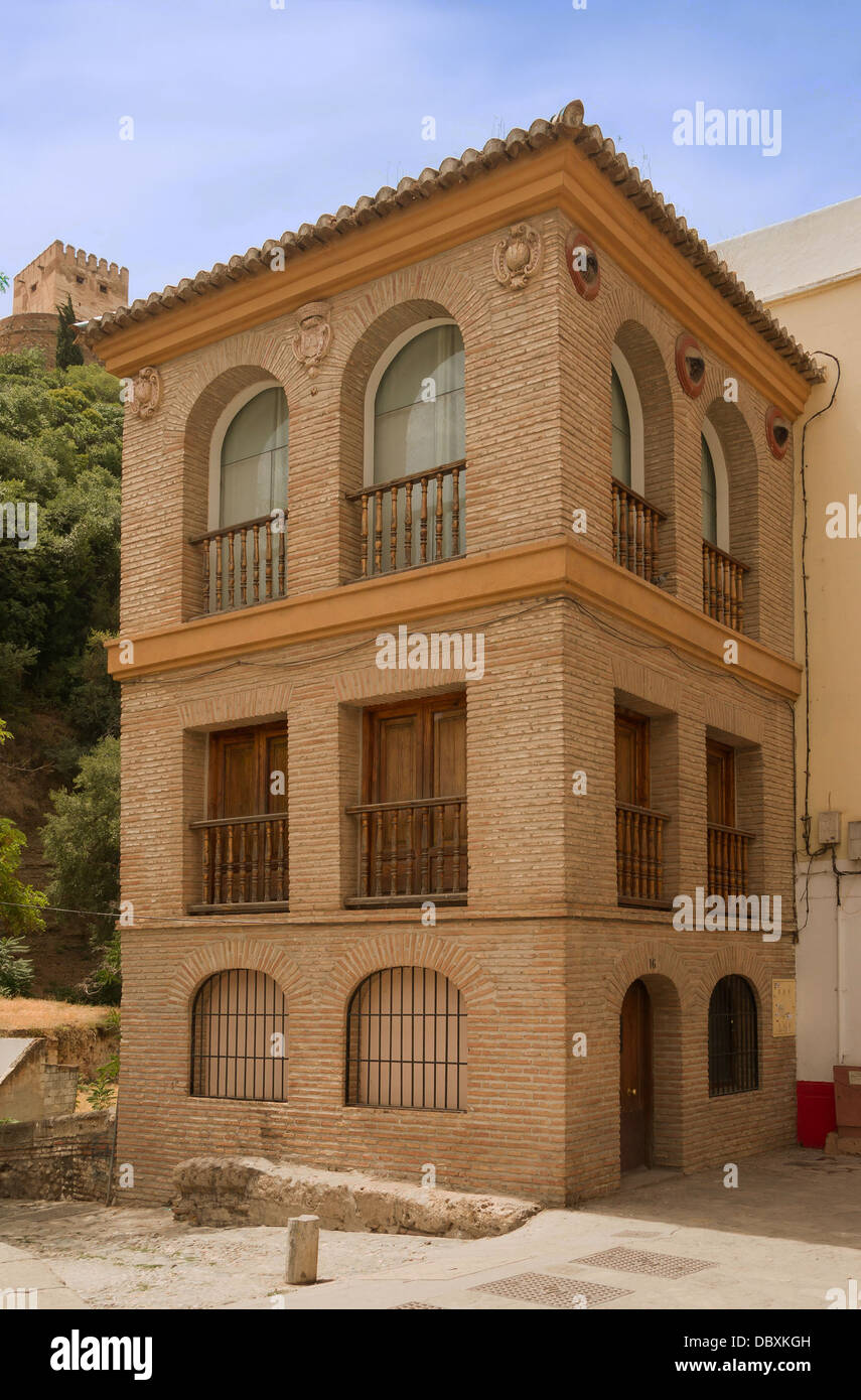 Casa de las Chirimias (House of the clarinets), 1609. This building was used by the Officials of the city, to enjoy the spectacles of the feasts in the facing square. At the third floor took place the musicians, among them the 'chirimia' (clarinet) player Stock Photo