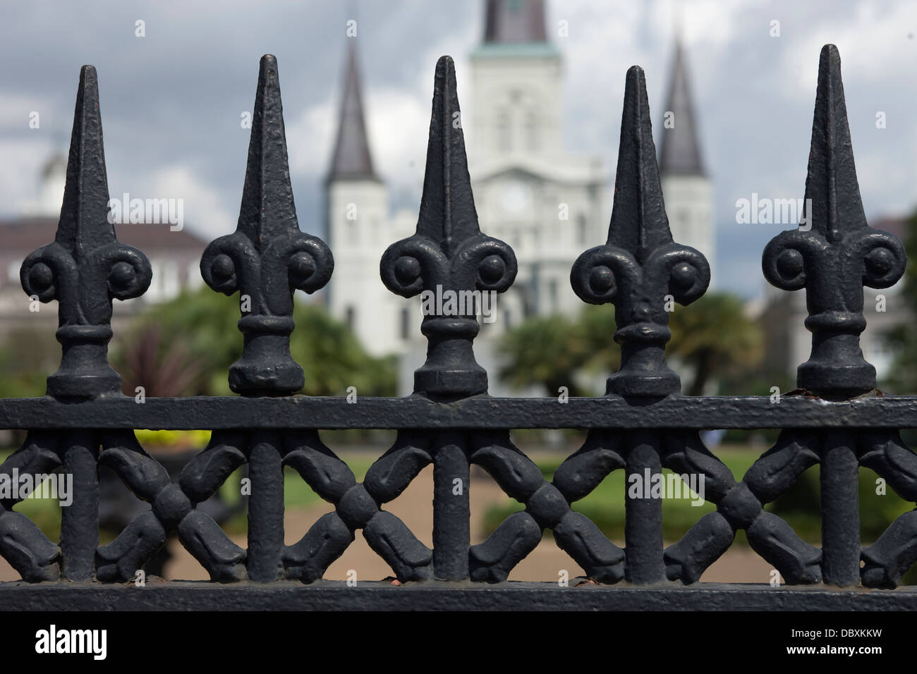 CAST IRON RAILINGS JACKSON SQUARE FRENCH QUARTER DOWNTOWN NEW ORLEANS LOUISIANA USA Stock Photo