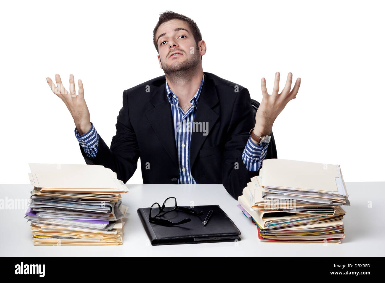 Business Man throws his hands up in frustration Stock Photo Alamy