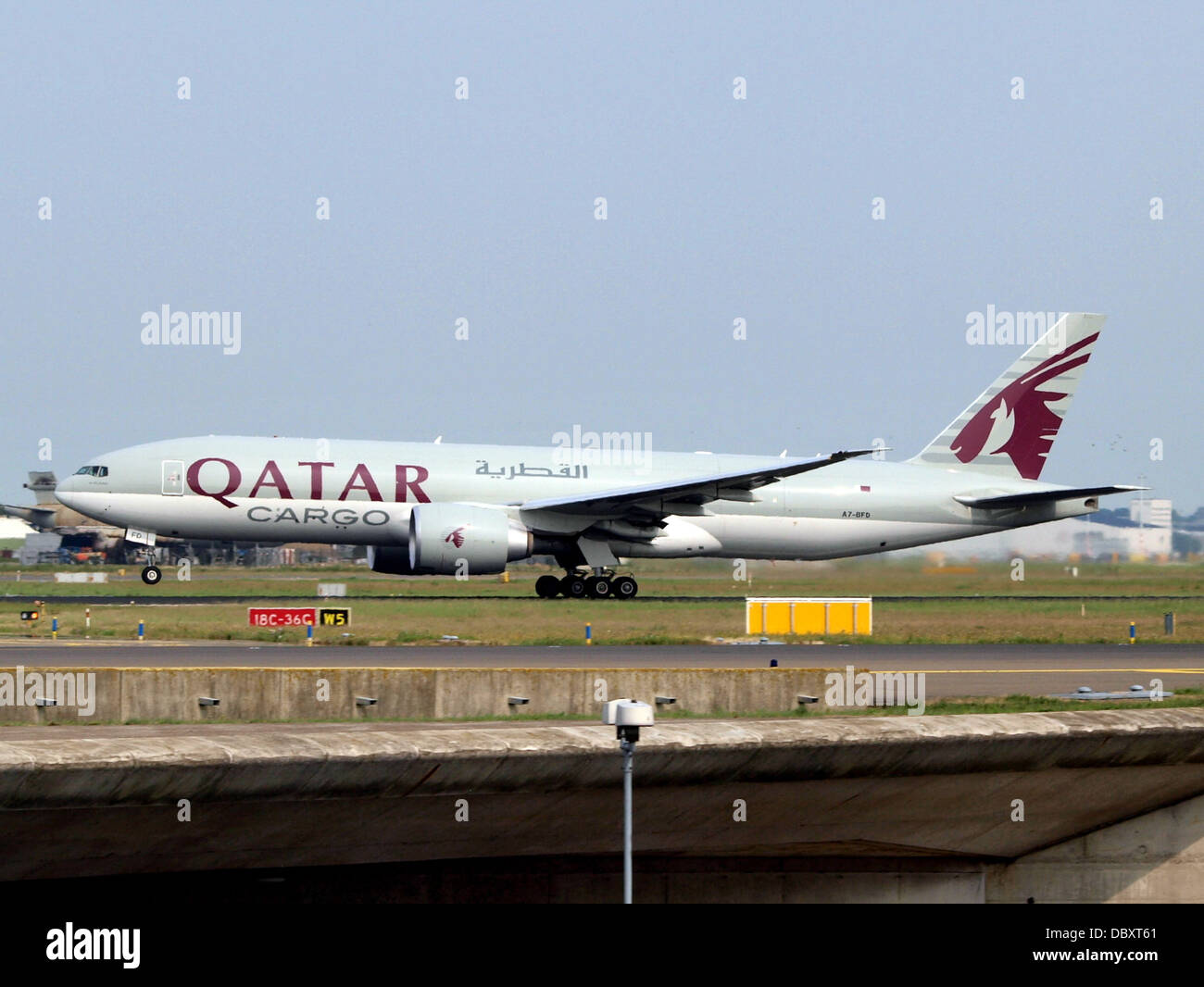 A7-BFD Qatar Airways Cargo Boeing 777-FDZ - cn 41427 take-off 14july2013 1 Stock Photo