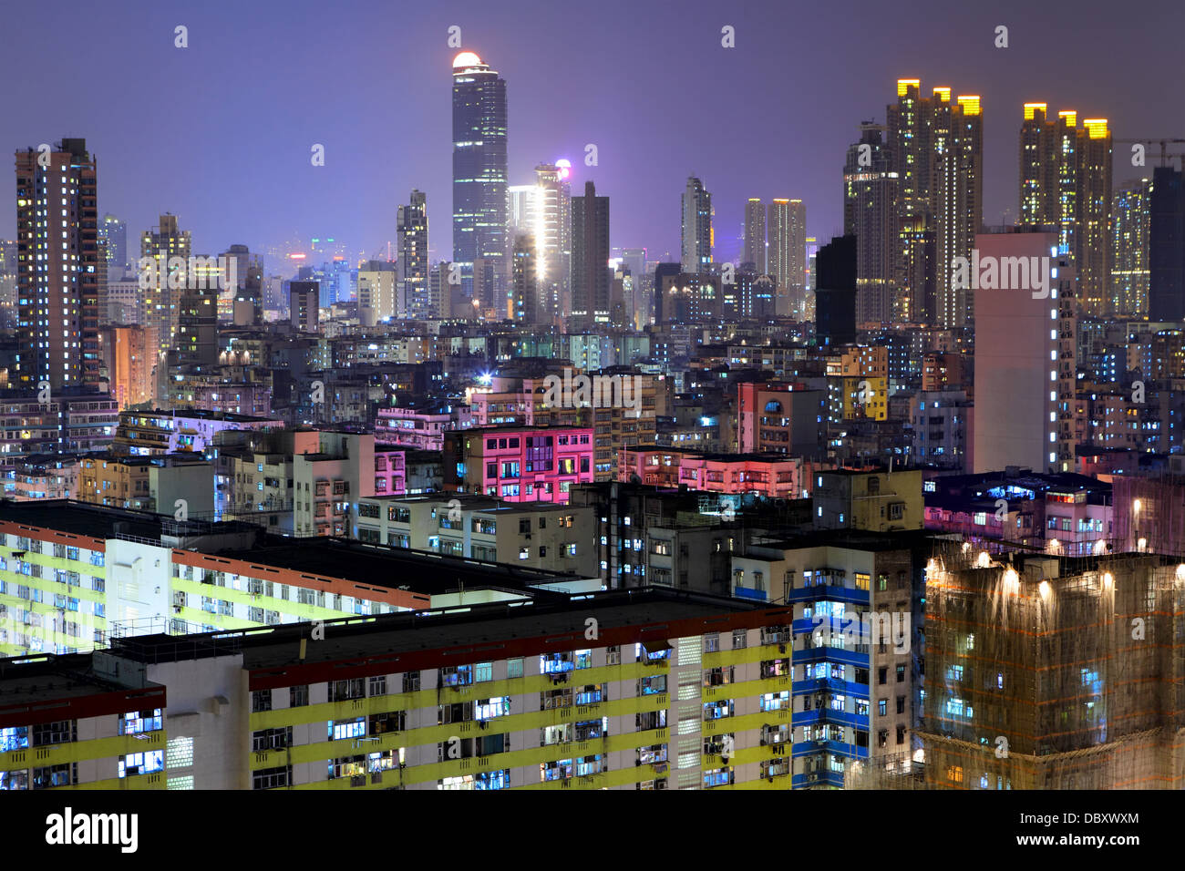 apartment building in Hong Kong at night Stock Photo - Alamy