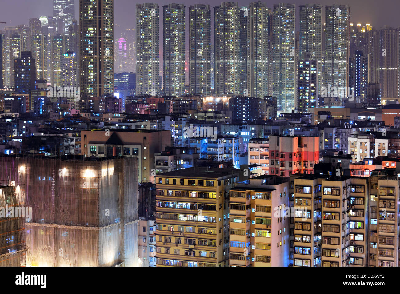 apartment building in Hong Kong at night Stock Photo - Alamy