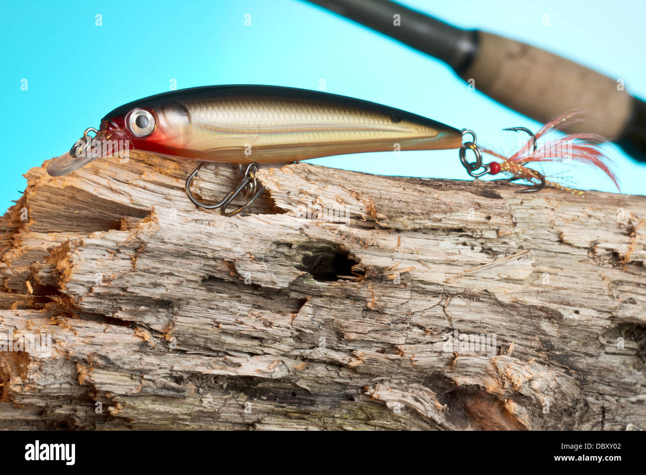 150 fishing lure on the wood Stock Photo