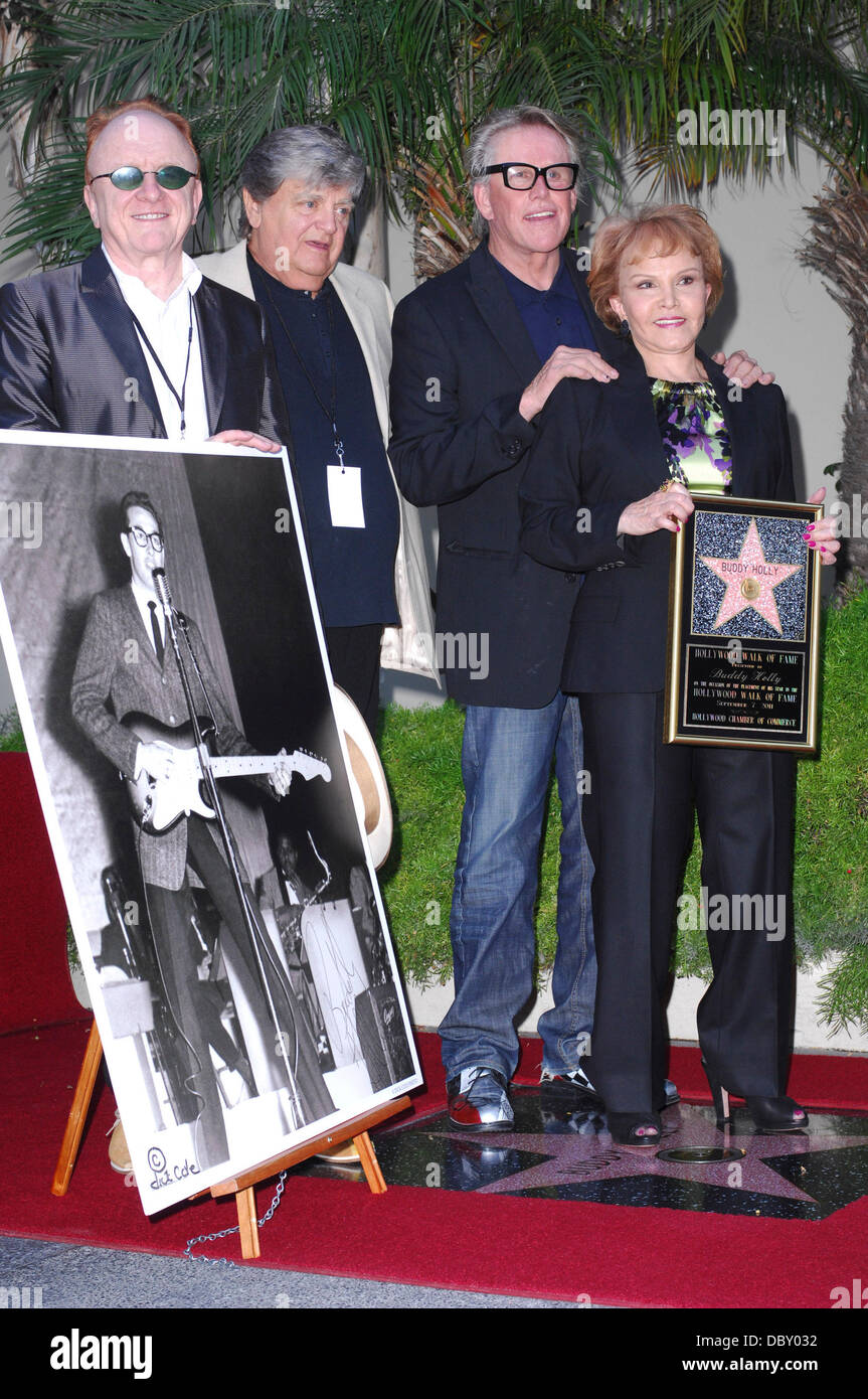 Maria Elena Holly, Peter Asher, Gary Busey, Phil Everly  Buddy Holly Star Unveiling On The Hollywood Walk Of Fame Held In Front of Capital Records Hollywood, California - 07.09.11 Stock Photo