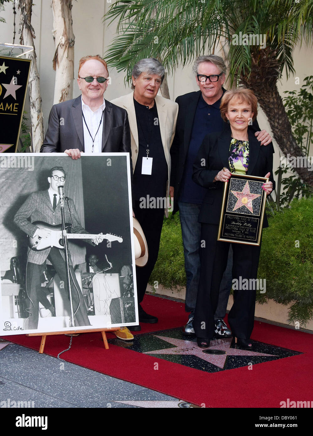 Peter Asher, Phil Everly, Gary Busey, Maria Elena Holly Buddy Holly Star Unveiling On The Hollywood Walk Of Fame Held In Front of Capital Records Hollywood, California - 07.09.11 Stock Photo