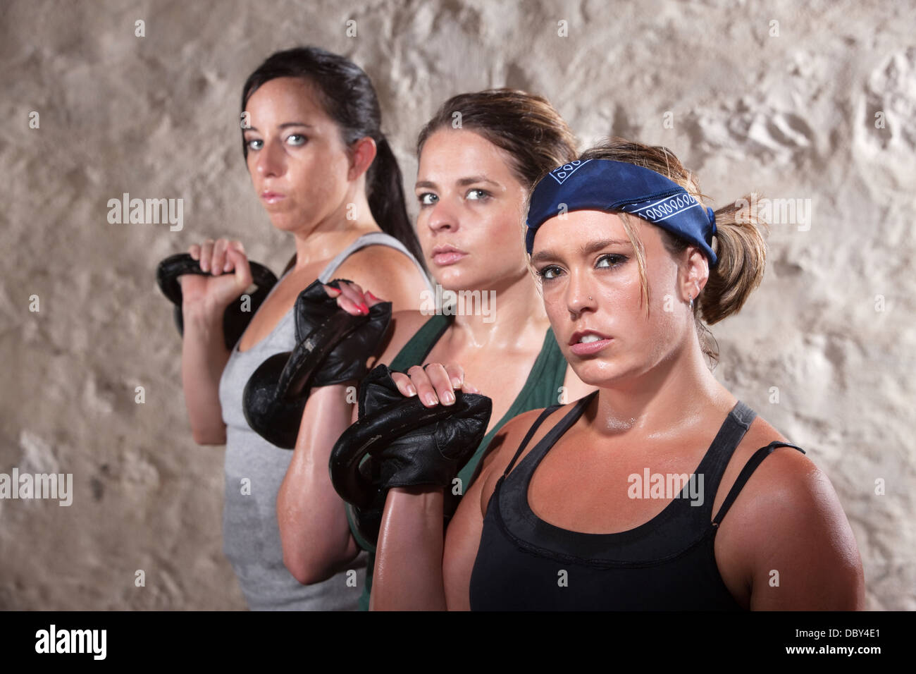 Ladies Lifting Weights in Boot Camp Workout Stock Photo Alamy