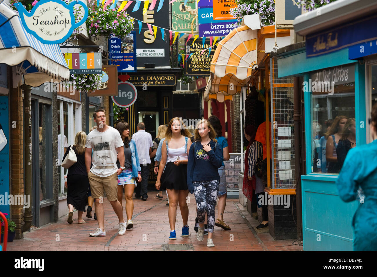 Shoppers browing shops in The Lanes Brighton East Sussex England UK Stock Photo