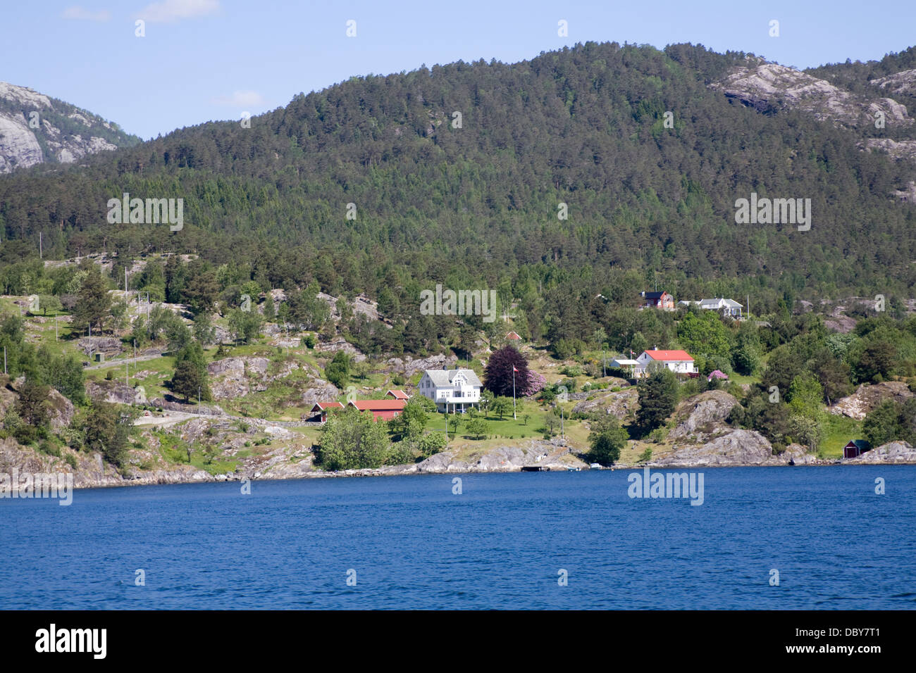Osteroy Norway Europe Small settlement of farm and houses on Osterfjorden Stock Photo