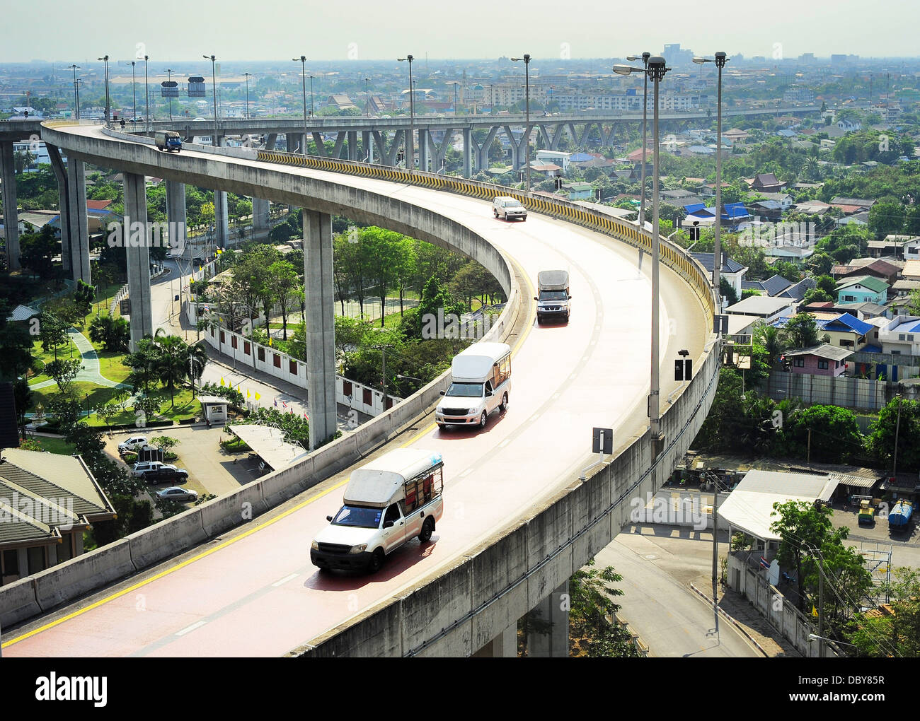 Modern highway in Bangkok, Thailand. Aerial view Stock Photo