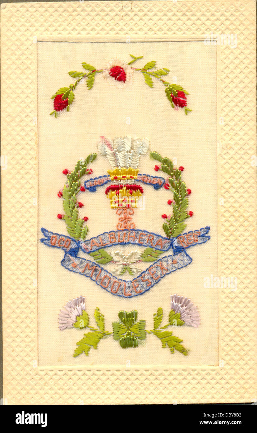World War One embroidered silk postcard for the Middlesex Regiment
