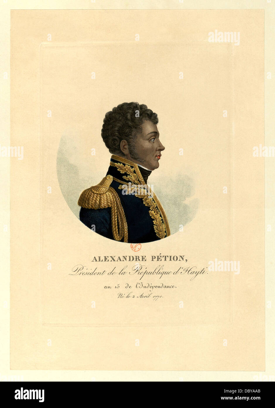 Alexandre Sabès Pétion (1770 - 1818), President of the Republic of Haïti, from 1807 until his death. Stock Photo