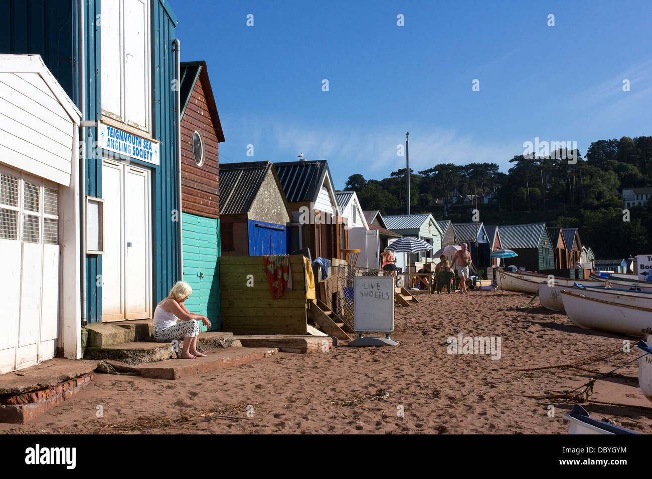 sandeels,shaldon teignmouth,rowing boats,back beach,teignmouth,devon,angling,fishing club,teignmouth rowing,river teign, beach, Stock Photo