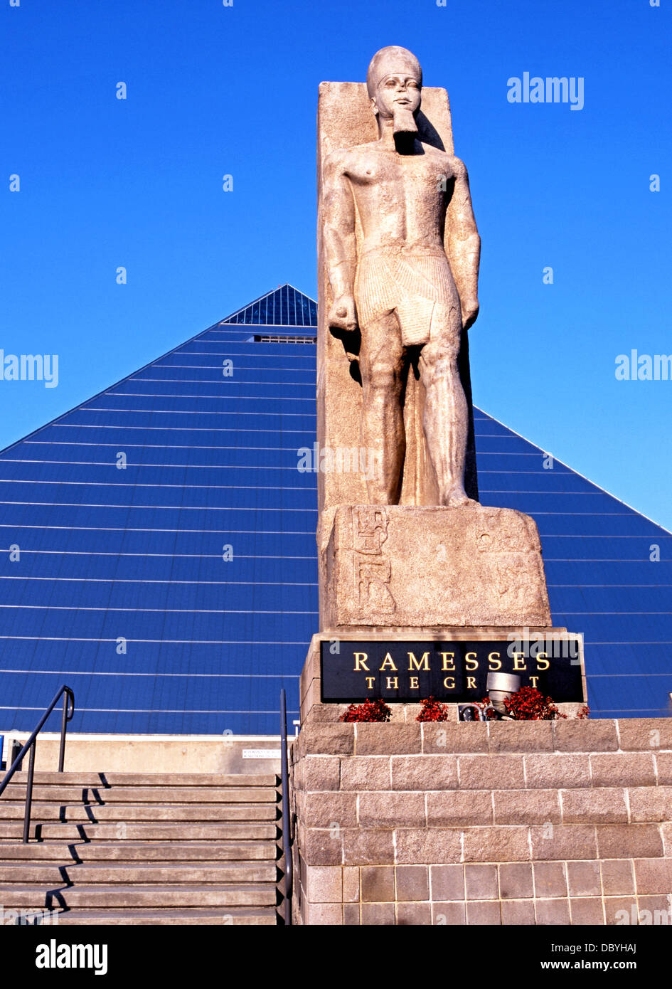 The Pyramid Arena with statue of Ramesses the great in the foreground
