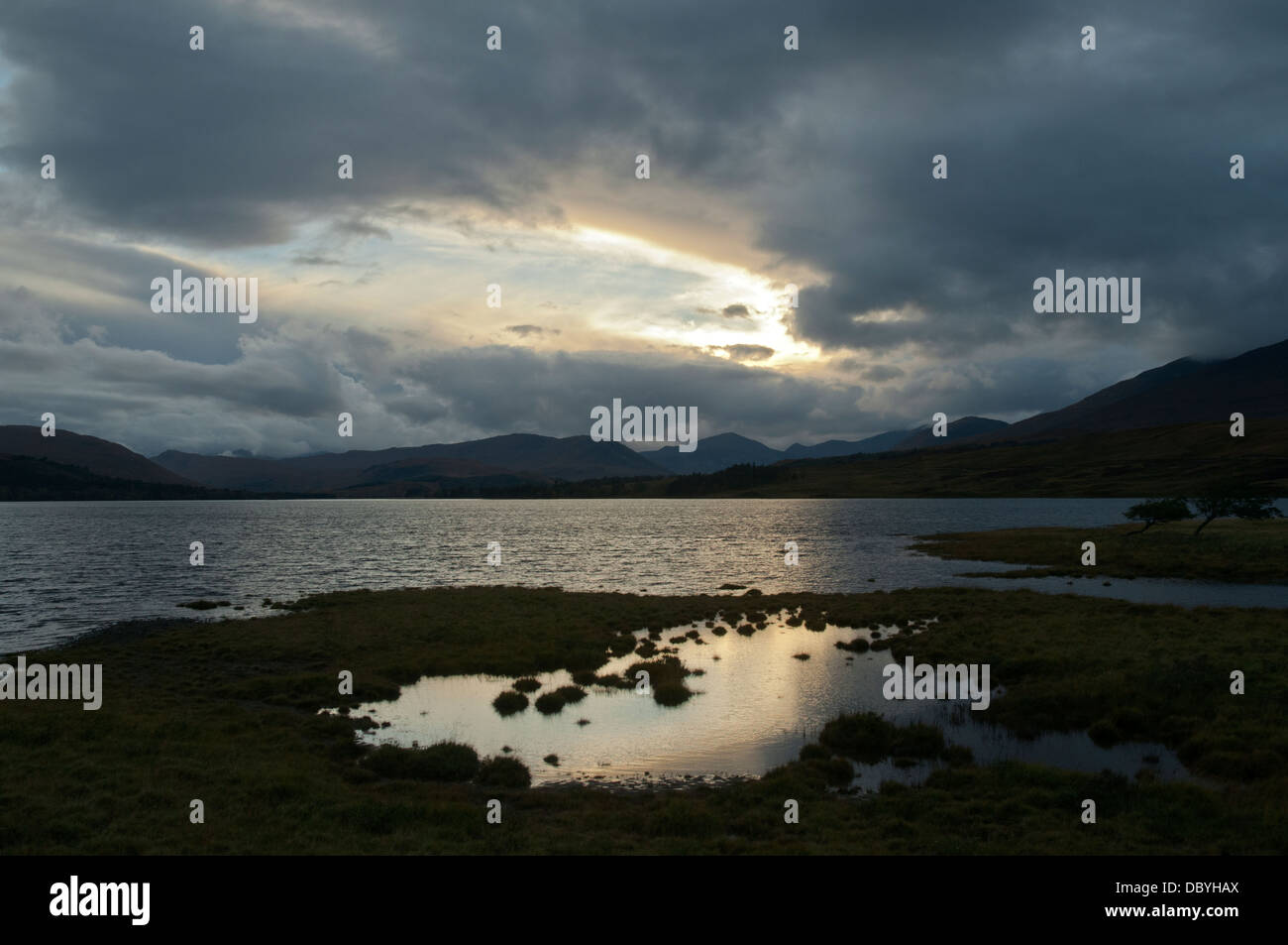 Loch Tulla at sunset, near Rannoch Moor, Highland Region, Scotland, UK Stock Photo