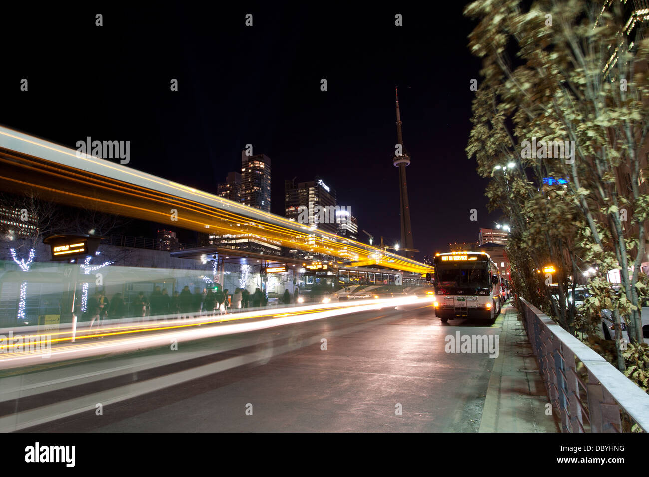 CN Tower viewed from Union Station Bus Terminal, Toronto Stock Photo