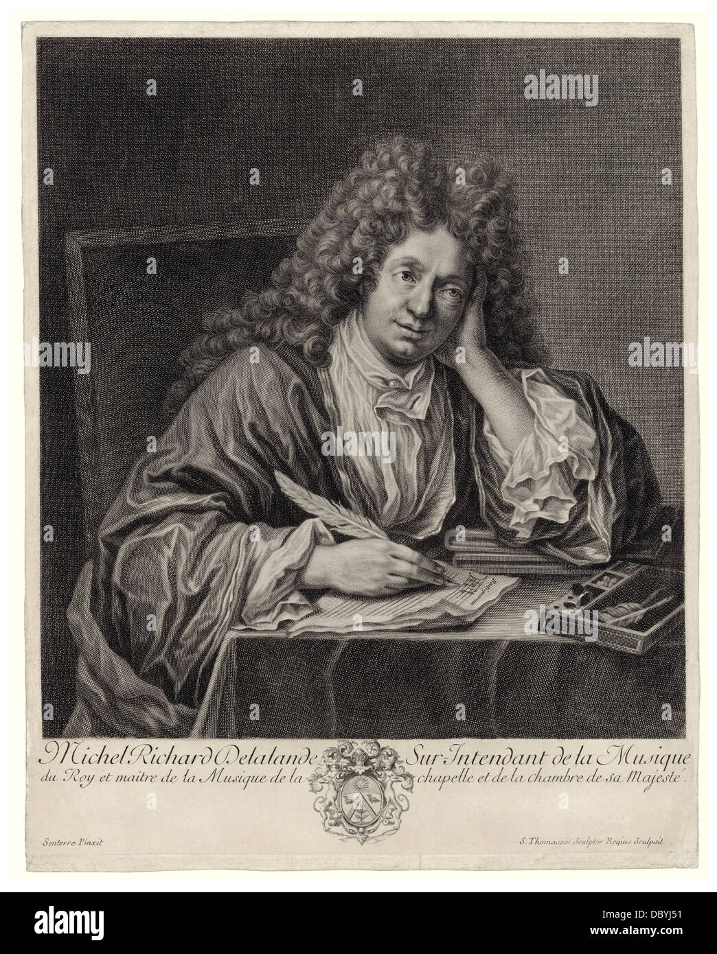 Michel-Richard Delalande (1657-1726), french baroque composer. Engraving, ca.1700. Stock Photo