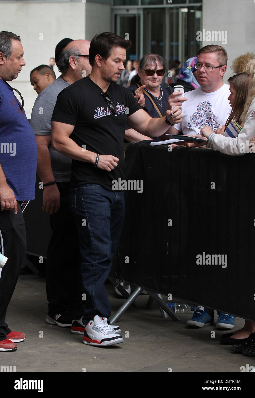 London, UK, 6th August 2013. Mark Wahlberg seen leaving BBC radio one studio in London Credit:  WFPA/Alamy Live News Stock Photo