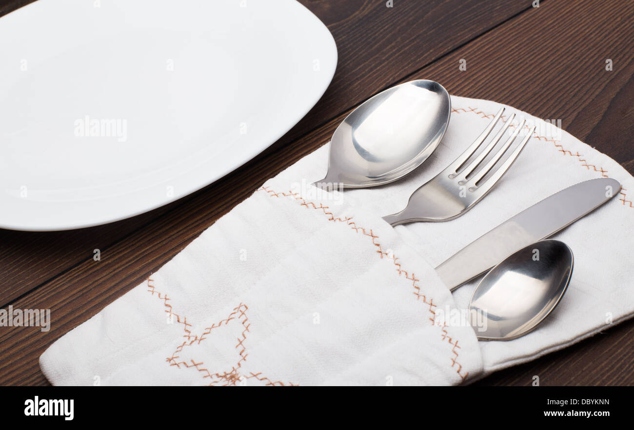 Pouch with fork, spoon and knife Stock Photo