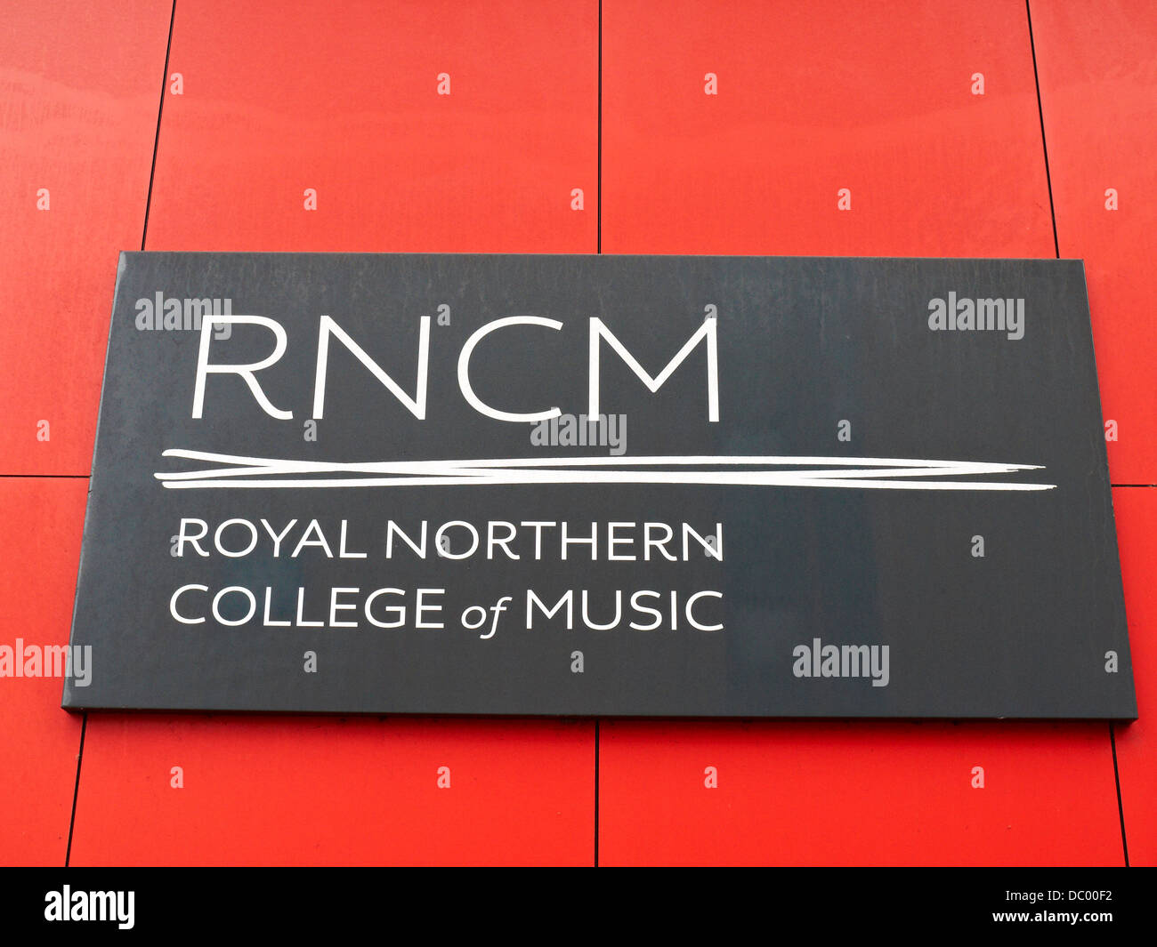 RNCM sign on outside wall in Manchester UK Stock Photo