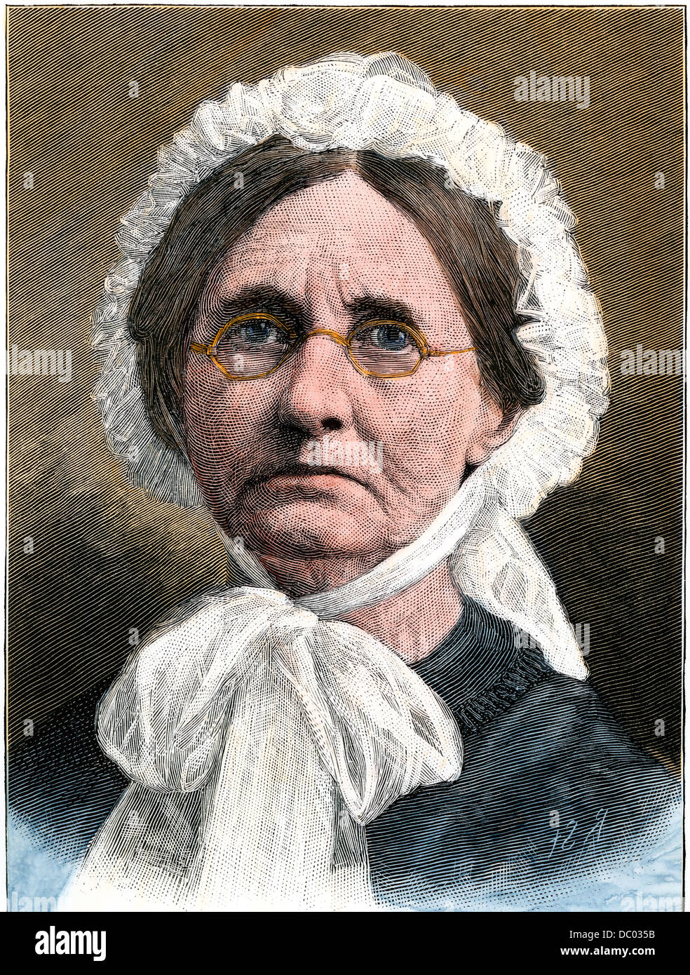 Mrs Jesse R. Grant, mother of President Ulysses S. Grant. Hand-colored woodcut Stock Photo