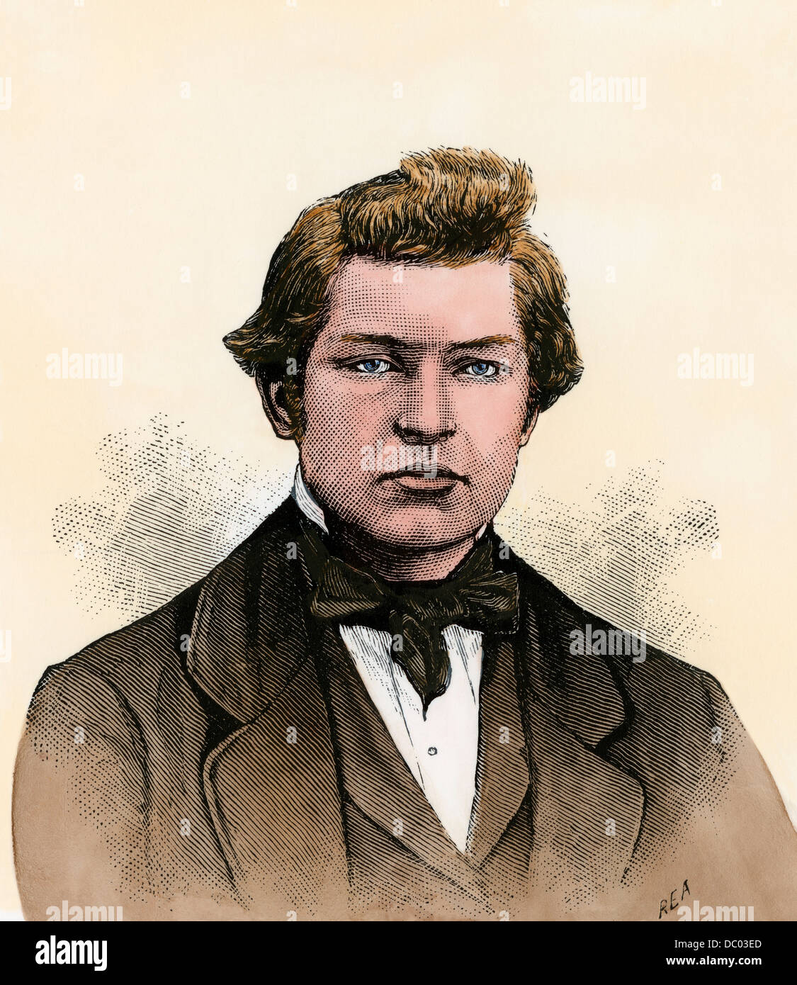James A. Garfield at age sixteen. Hand-colored woodcut Stock Photo