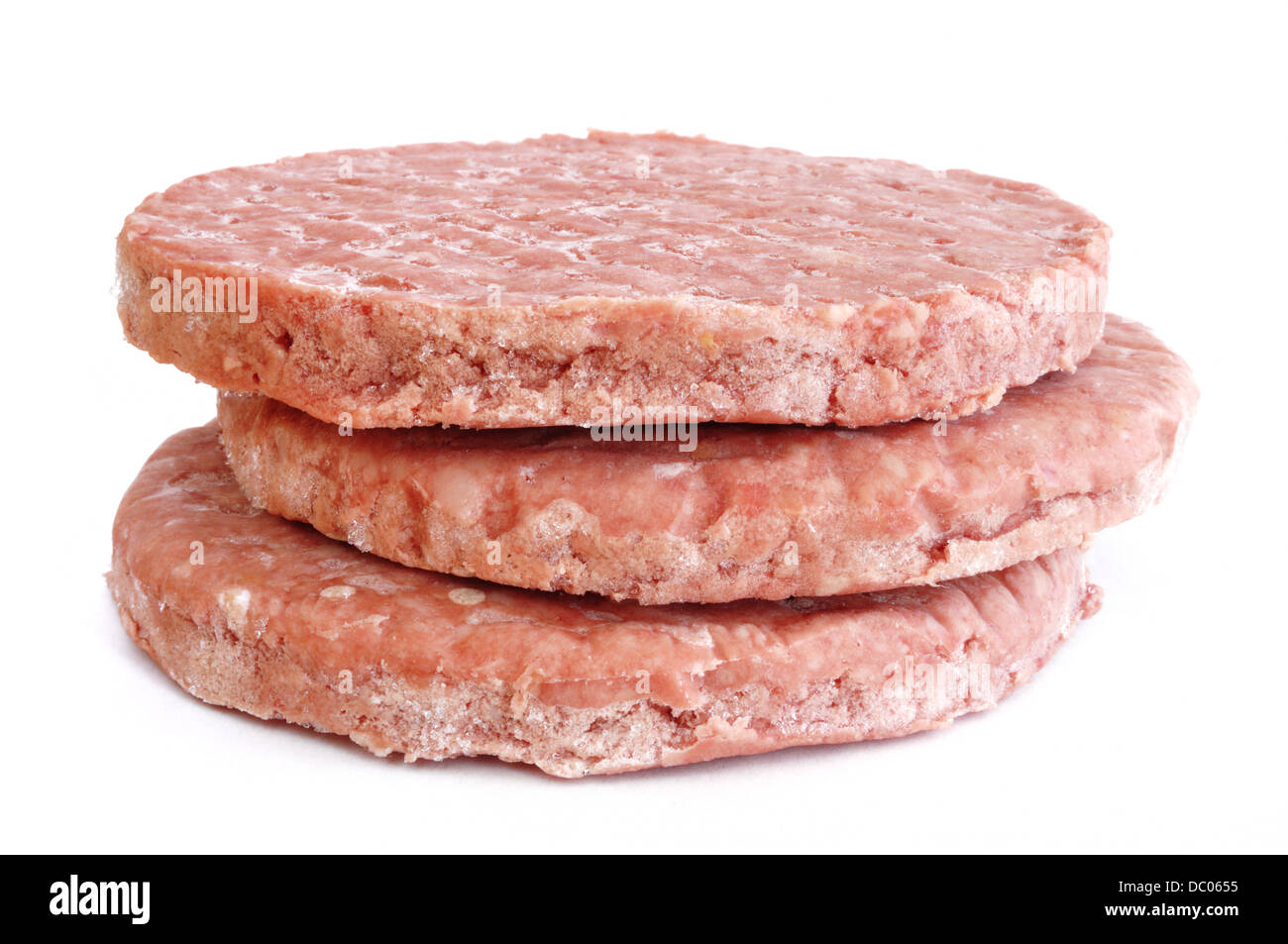 Pile of three frozen burgers Stock Photo