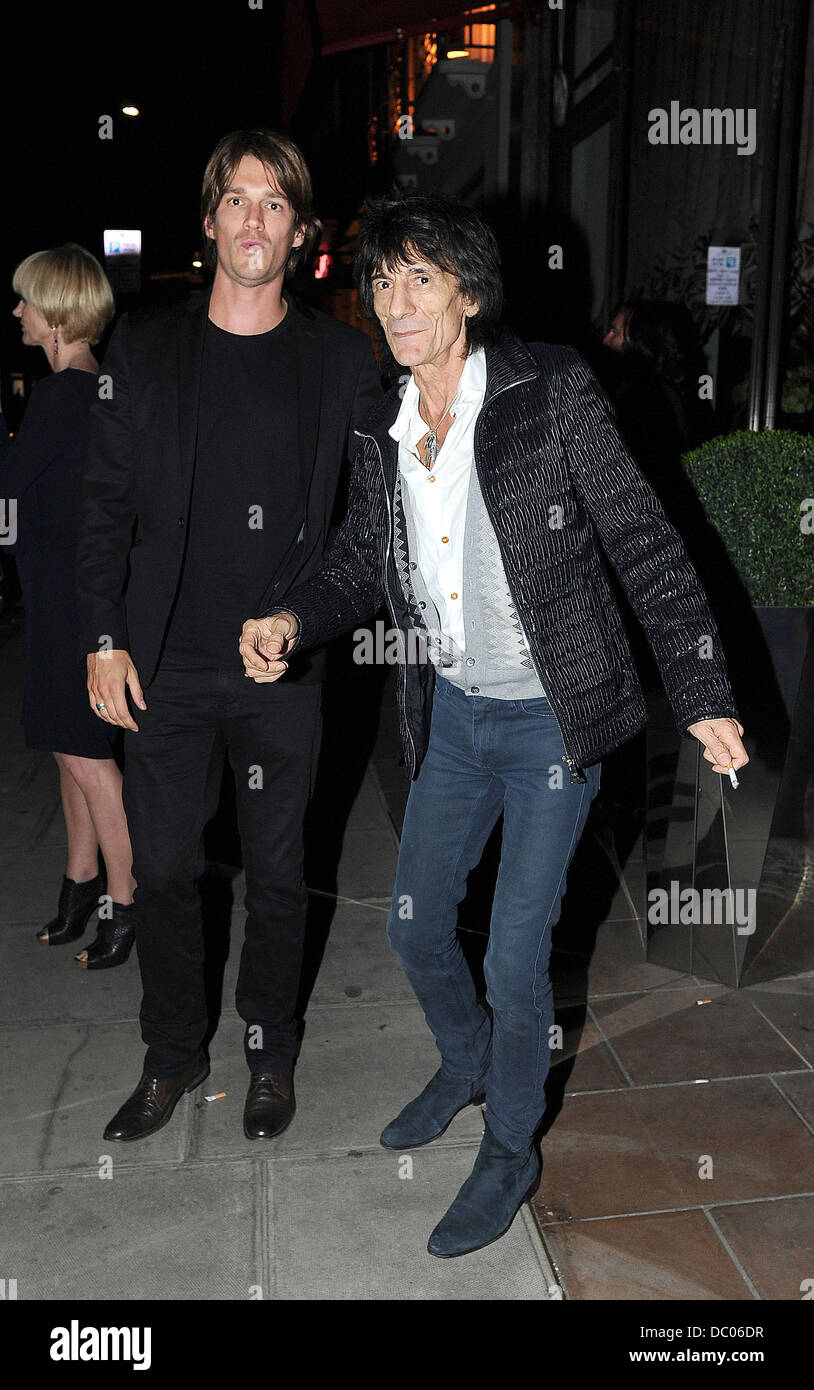 Rolling Stone, Ronnie Wood with his son Jessie Wood leaving the GQ Dinner -  end of London Fashion Week party held at the Westbury Hotel. London,  England - 22.09.11 Stock Photo - Alamy