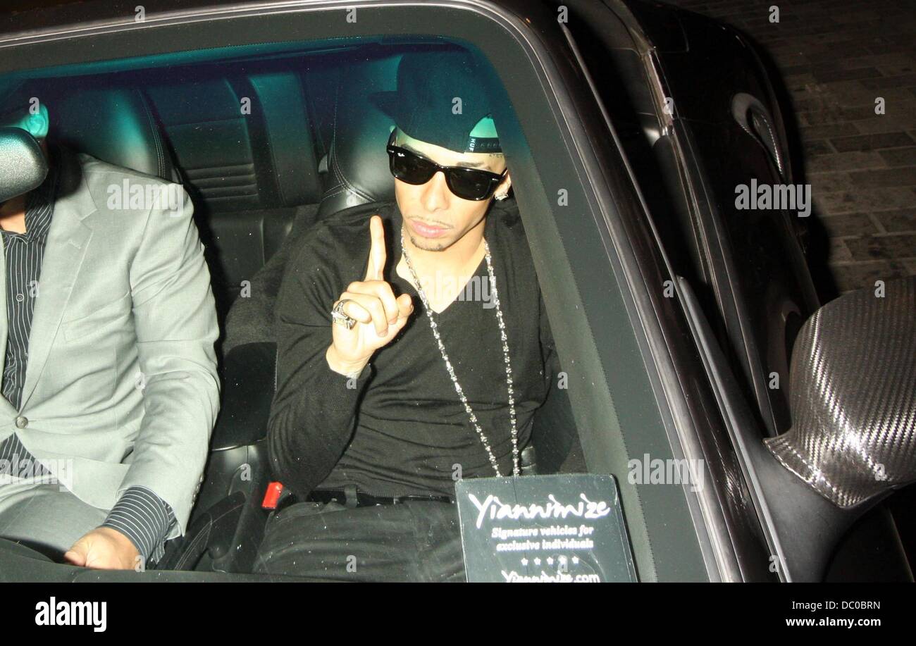 Dappy (real name Dino Contostavlos) of N-Dubz arrives at Movida to celebrate his new solo single No Regrets going straight to the top of the U.K. singles chart in its first week of release  London, England - 25.09.11 Stock Photo