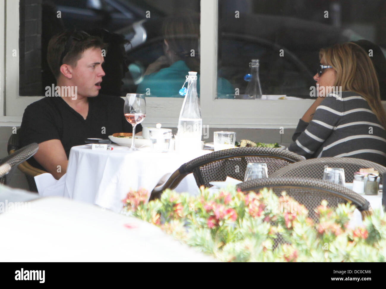 Jesse McCartney seen having lunch with his girlfriend Eden Sassoon at Porta Via in Beverly Hills Los Angeles, California - 26.09.11 Stock Photo