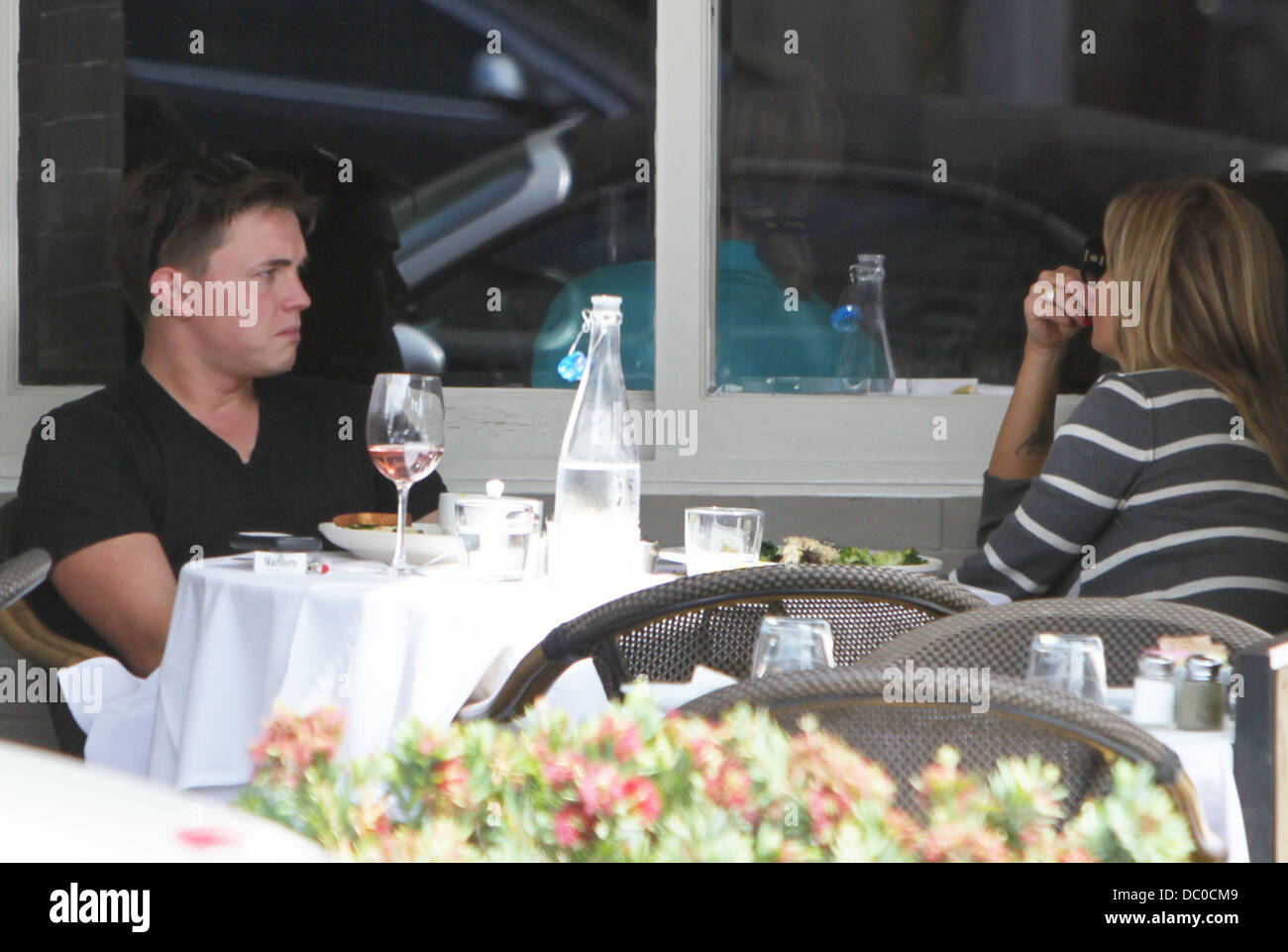 Jesse McCartney seen having lunch with his girlfriend Eden Sassoon at Porta Via in Beverly Hills Los Angeles, California - 26.09.11 Stock Photo