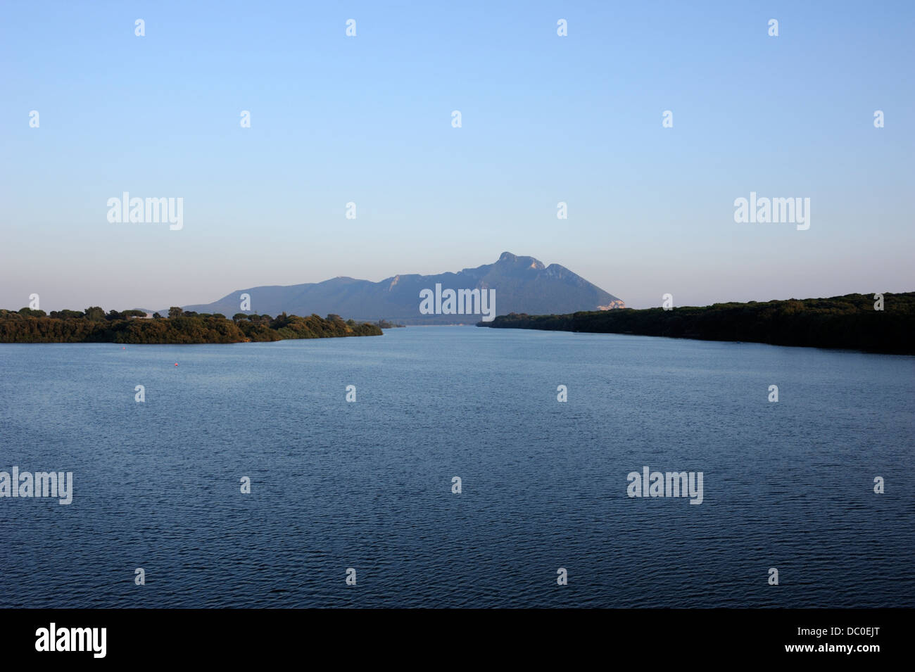 italy, lazio, circeo national park, mount circeo and sabaudia lake at sunset Stock Photo