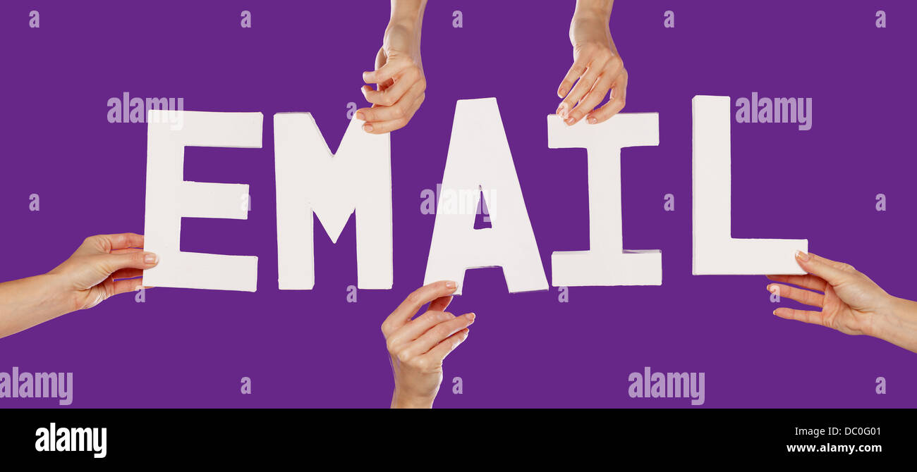 Female hands holding letters EMAIL Stock Photo Alamy
