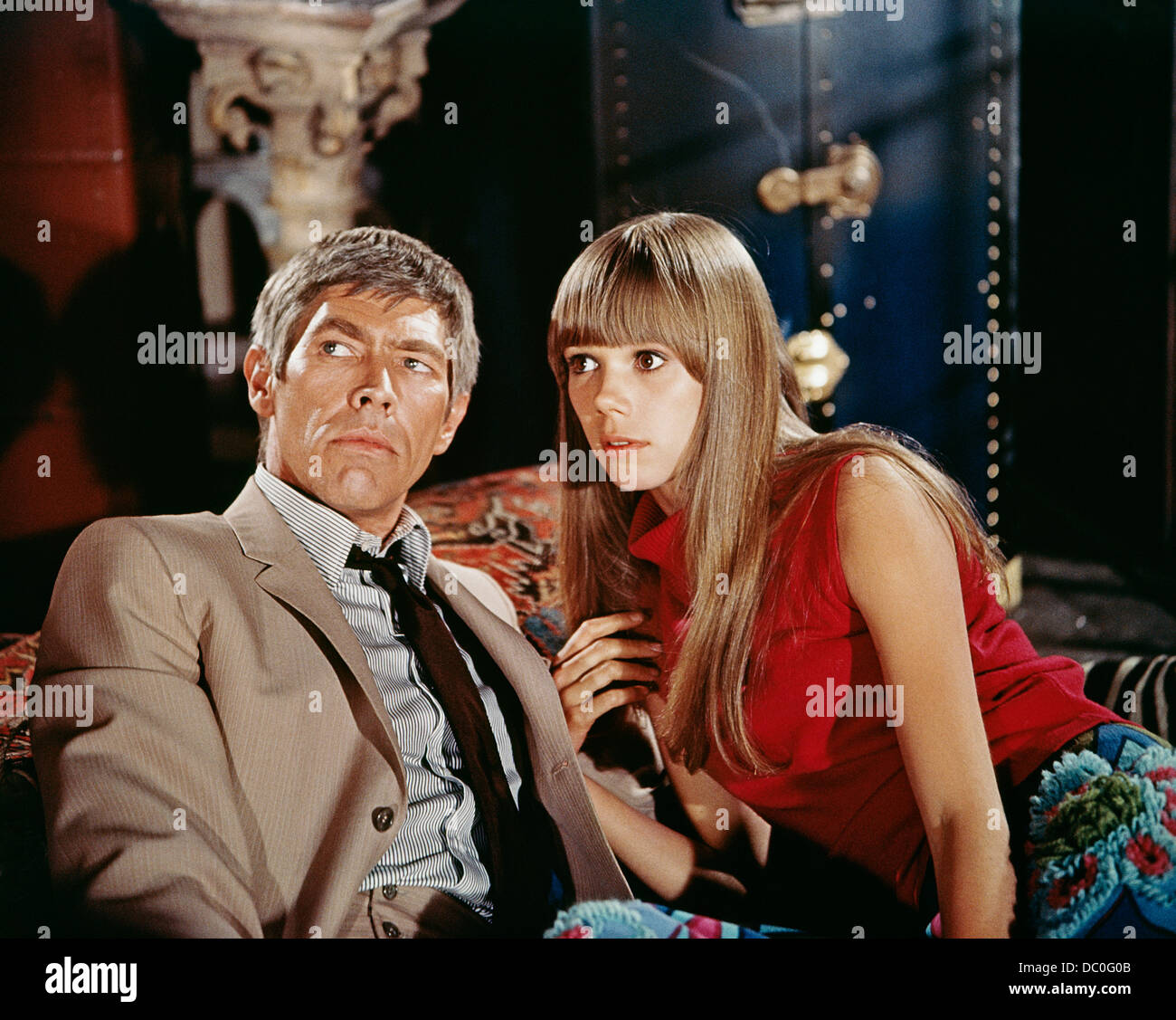 1960s 1967 SPY SPOOF FILM IN LIKE FLINT JAMES COBURN YVONNE CRAIG Stock 1960s-1967-spy-spoof-film-in-like-flint-james-coburn-yvonne-craig-stock
