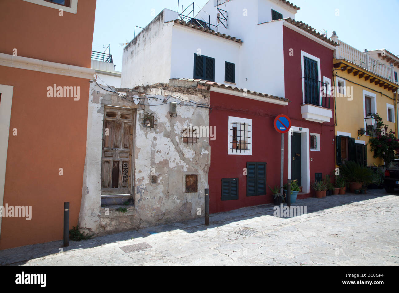 Traditional Terraced Houses on Plaza Vapor in Palma Majorca Stock Photo