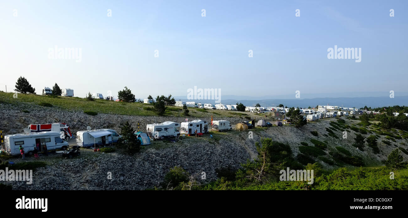 Spectators camping on Stage 15 of the 2013 Tour De France Givors – Mont Ventoux Stock Photo