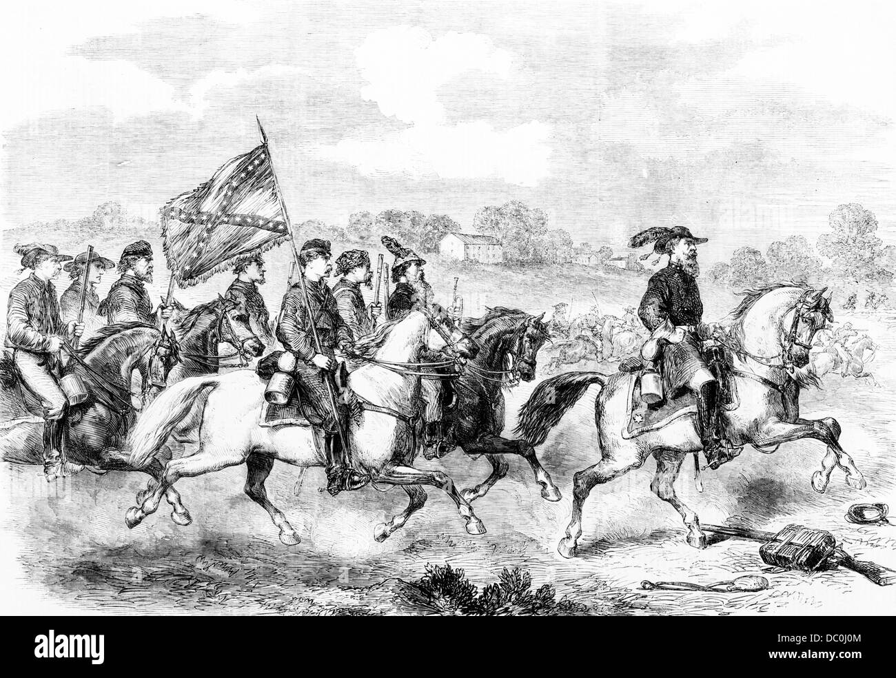 1800s 1860s 1862 CONFEDERATE GENERAL JEB STUART NEAR CULPEPPER COURTHOUSE WITH HIS CAVALRY TROOPS Stock Photo