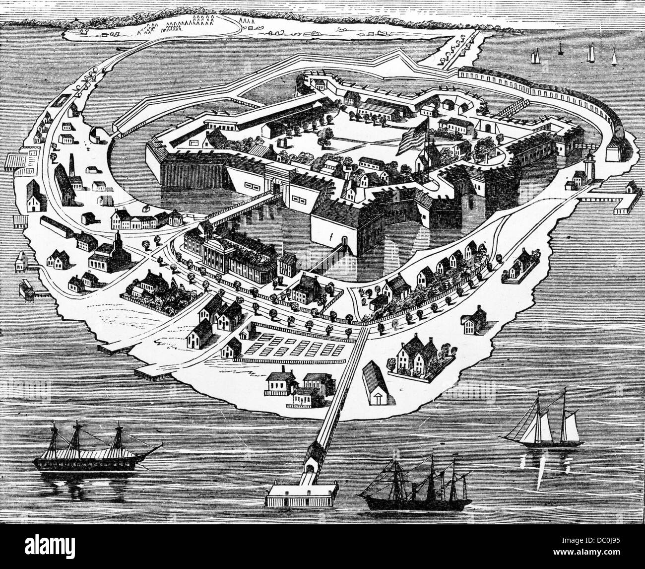 1800s 1860s DRAWING LAYOUT FORT MONROE AT OLD POINT COMFORT HELD BY FEDERAL UNION FORCES THROUGHOUT THE ENTIRE CIVIL WAR Stock Photo