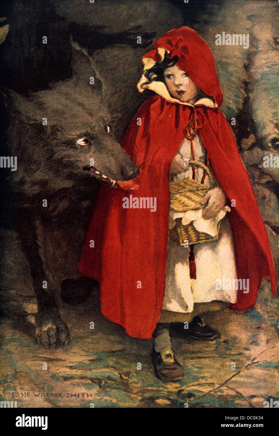 ILLUSTRATION LITTLE RED RIDING HOOD FAIRY TALE BY JESSIE WILLCOX SMITH Stock Photo