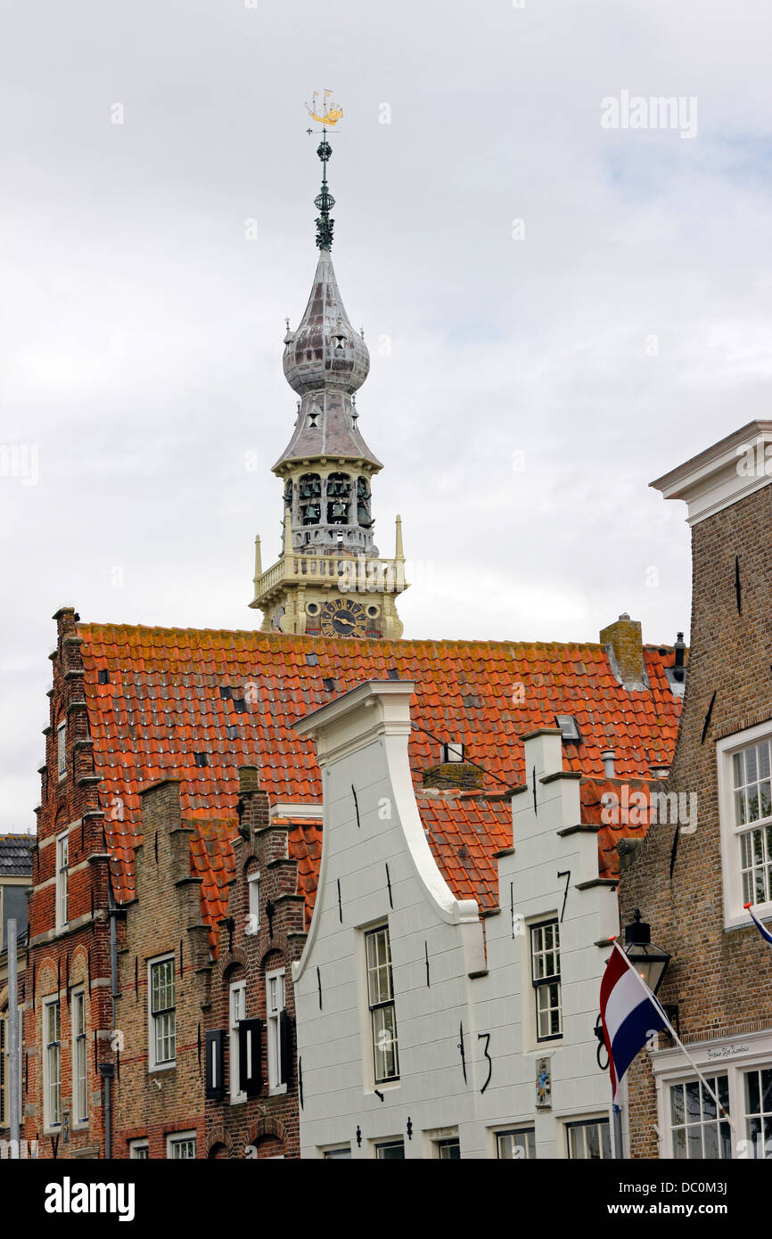 Netherlands Holland Europe historic town of Veere Walchen peninsula Town Hall tower Stock Photo