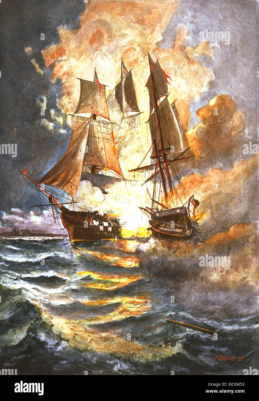1700s 1770s SEPTEMBER 23 1779 JOHN PAUL JONES CAPTAIN OF BON HOMME RICHARD DEFEATS HMS SERAPIS Stock Photo