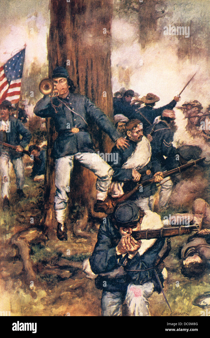 1800s 1860s MAY 1864 UNION TROOPS FIGHT BATTLE OF THE WILDERNESS SPOTSYLVANIA VIRGINIA Stock Photo