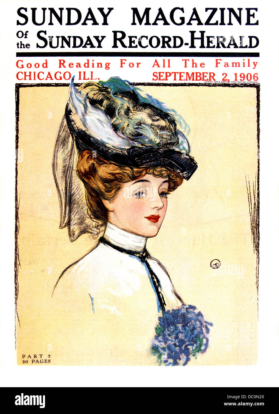 1900s PORTRAIT OF VICTORIAN WOMAN WEAR HAT COVER OF SUNDAY MAGAZINE SEPTEMBER 2 1906 Stock Photo
