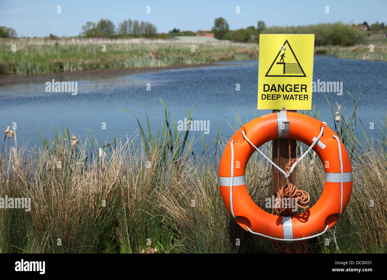 A Danger Deep Water sign in present along with a Lifering / Lifebouy in
