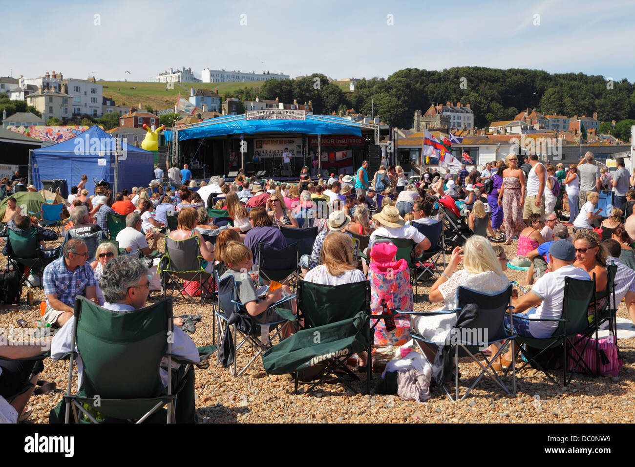 Beach Concert on Hastings Seafront in aid of the RNLI Lifeboat, East Sussex, England Stock Photo